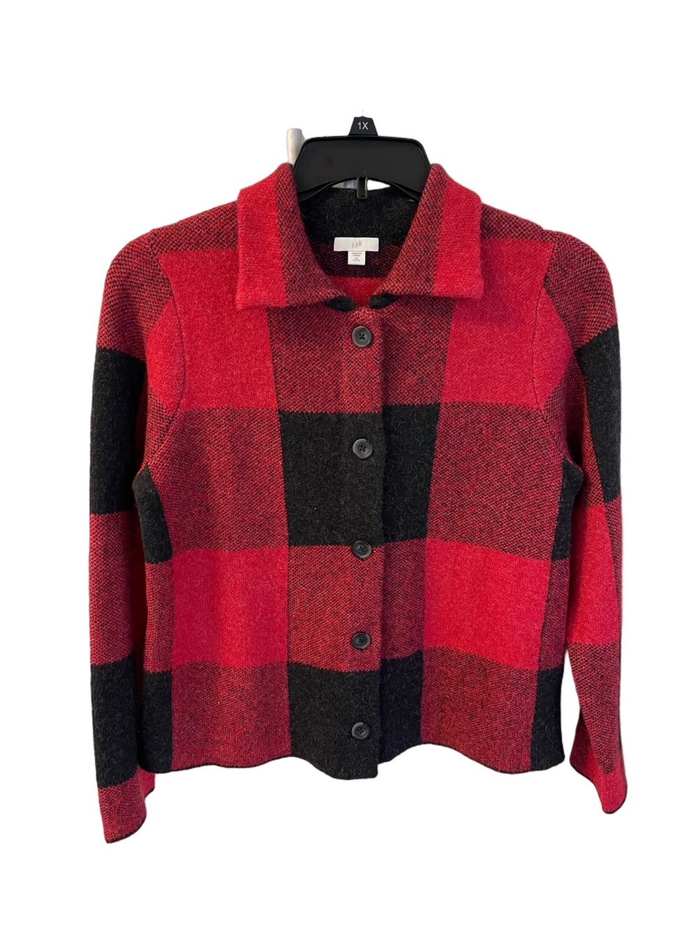 J. Jill Women's Red & Black Buffalo Plaid Button-Front Cardigan Sweater Sz XS